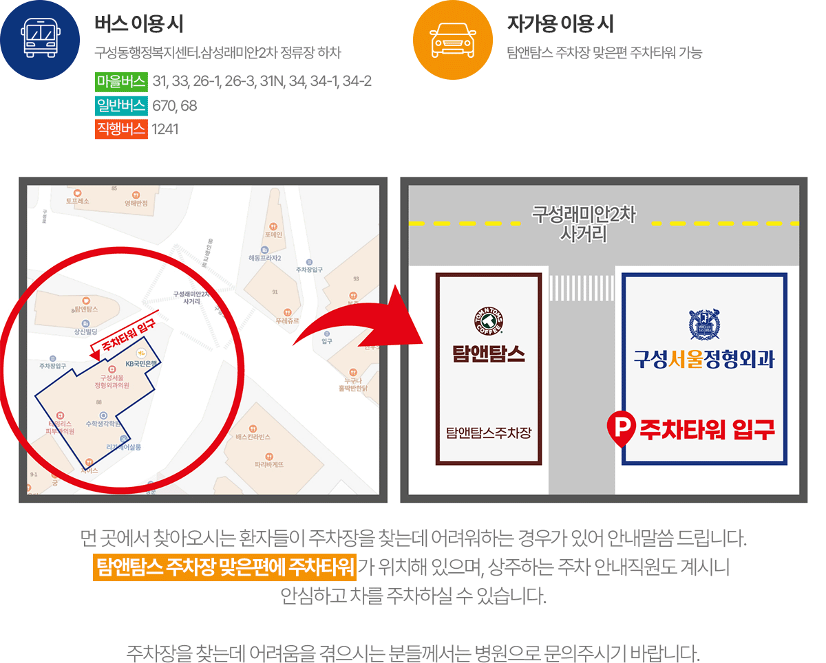 버스,자가용 이용시